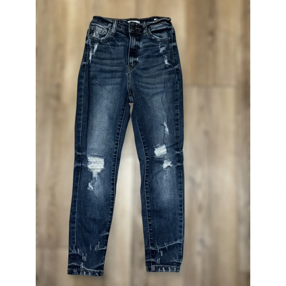 Kancan Signature Stylish Distressed‎ Womens Dark Wash Distressed Skinny Jeans 25